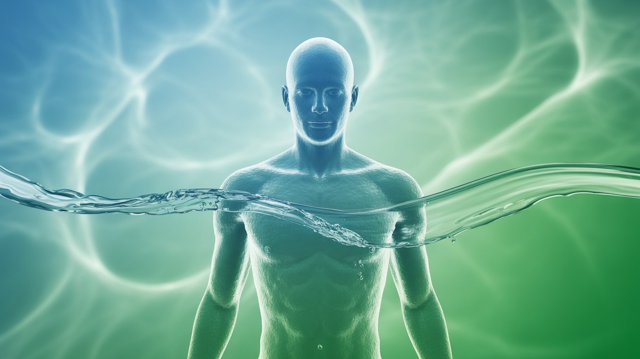 Hidratarea corecta si impactul ei asupra sanatatii generale (ilustratie medicala cu corpul uman)
