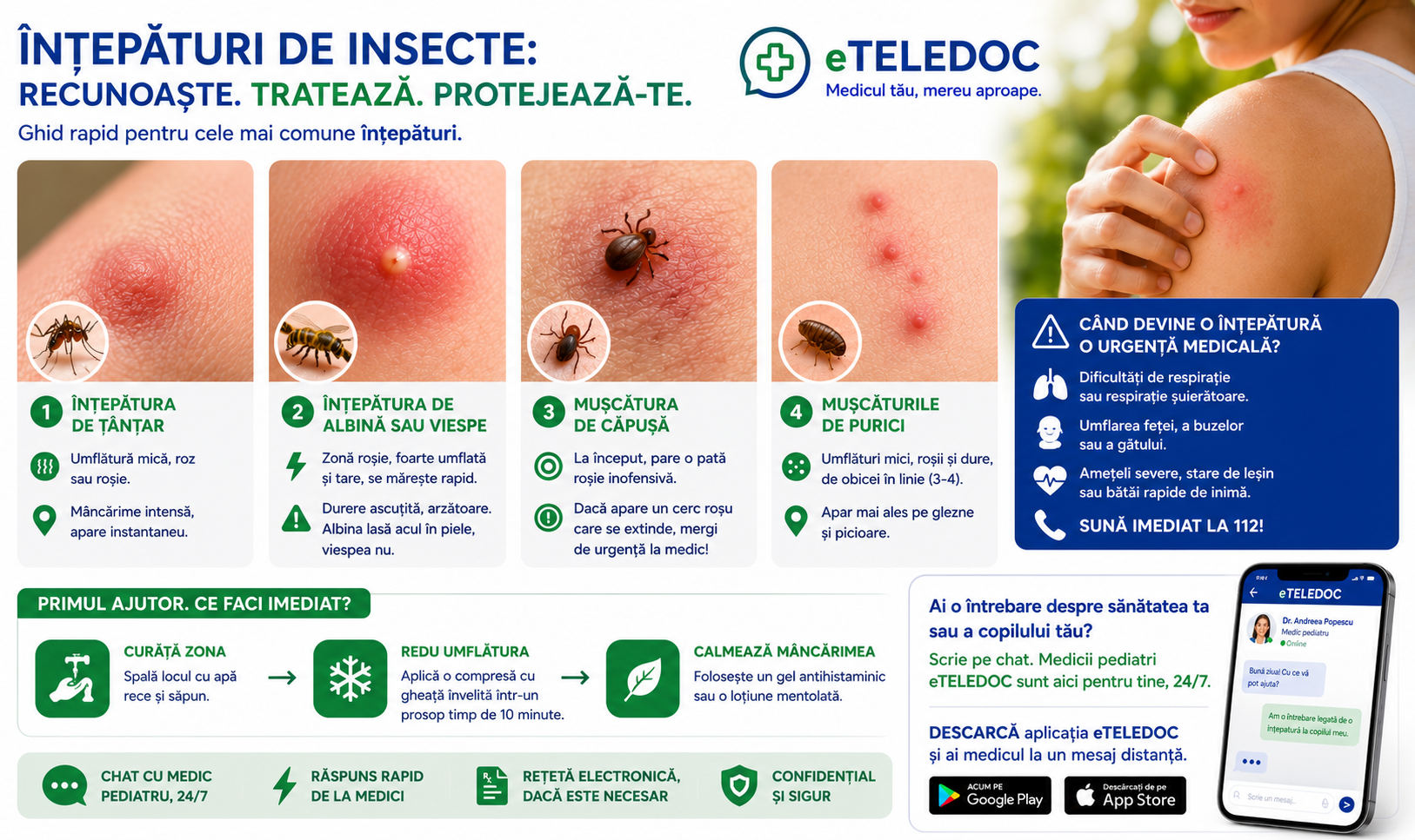 Ghid practic pentru identificarea înțepăturilor de insecte.