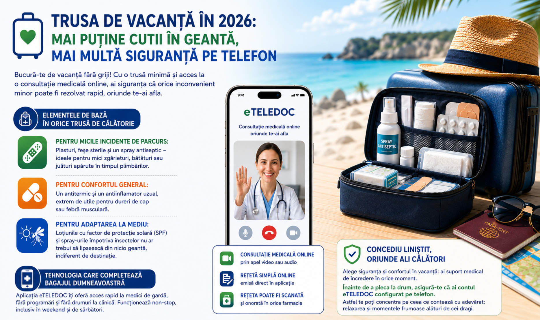 Trusa de vacanță în 2026: Mai puține cutii în geantă, mai multă siguranță pe telefon