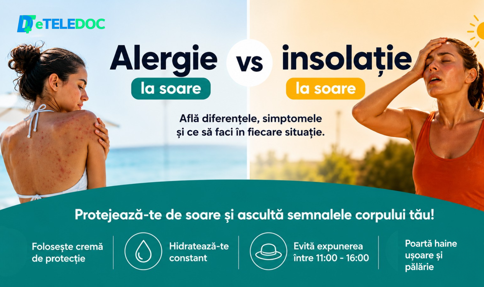 Află cum deosebești alergia la soare de insolație, ce simptome au, cum le tratezi corect și ce măsuri te ajută să le previi în vacanță.