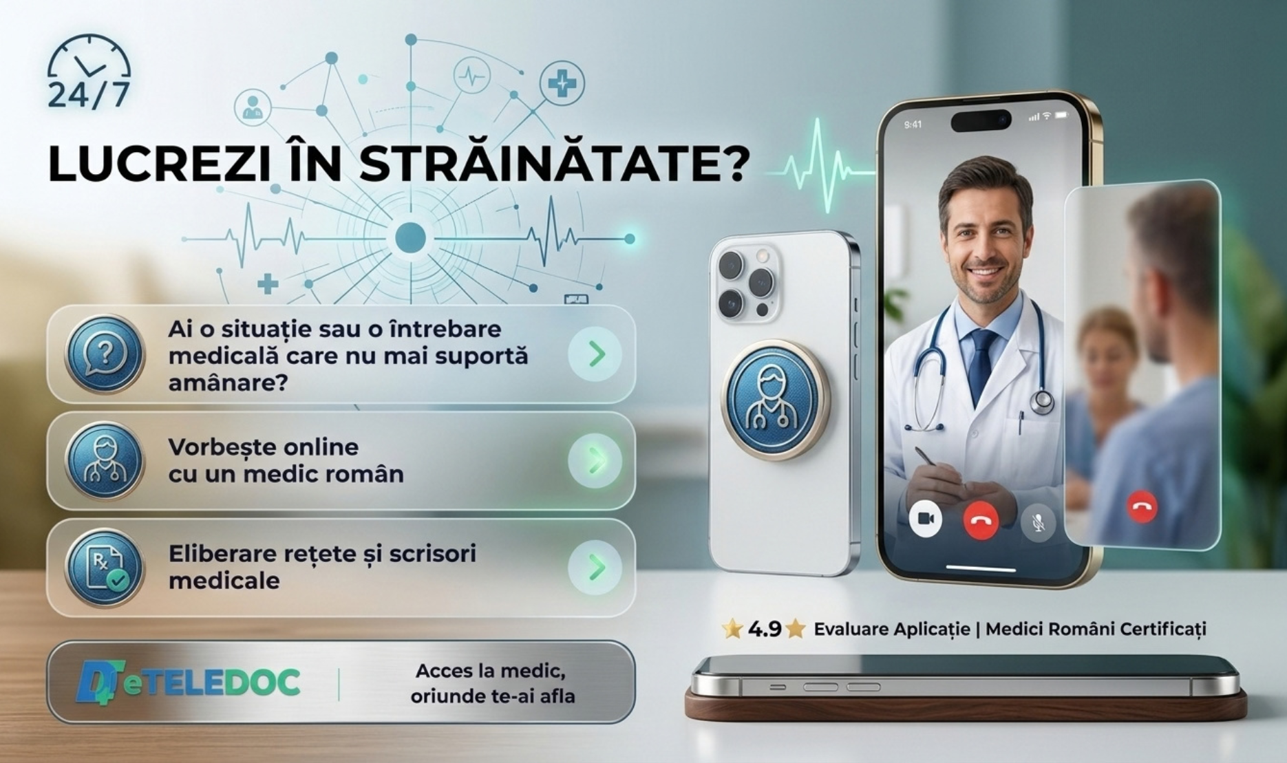 Medic român online în UK, Germania și Spania. Consultații video eTELEDOC pentru românii din diaspora, rapid și simplu.